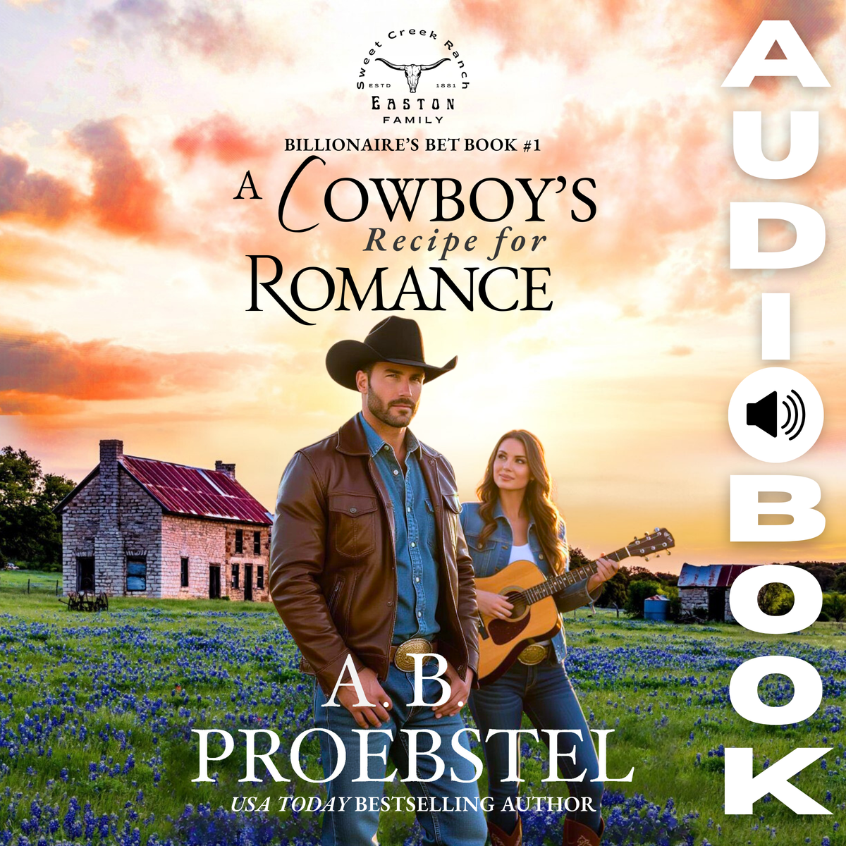 an Audio Book cover for 'A Cowboy's Recipe for Romance' by A. B. Proebstel